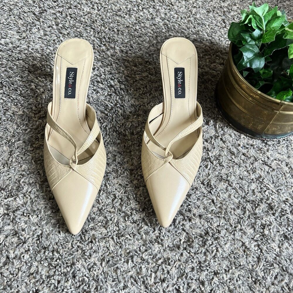 Style & Co. Beige Pointed-Toe Slip-On Heels